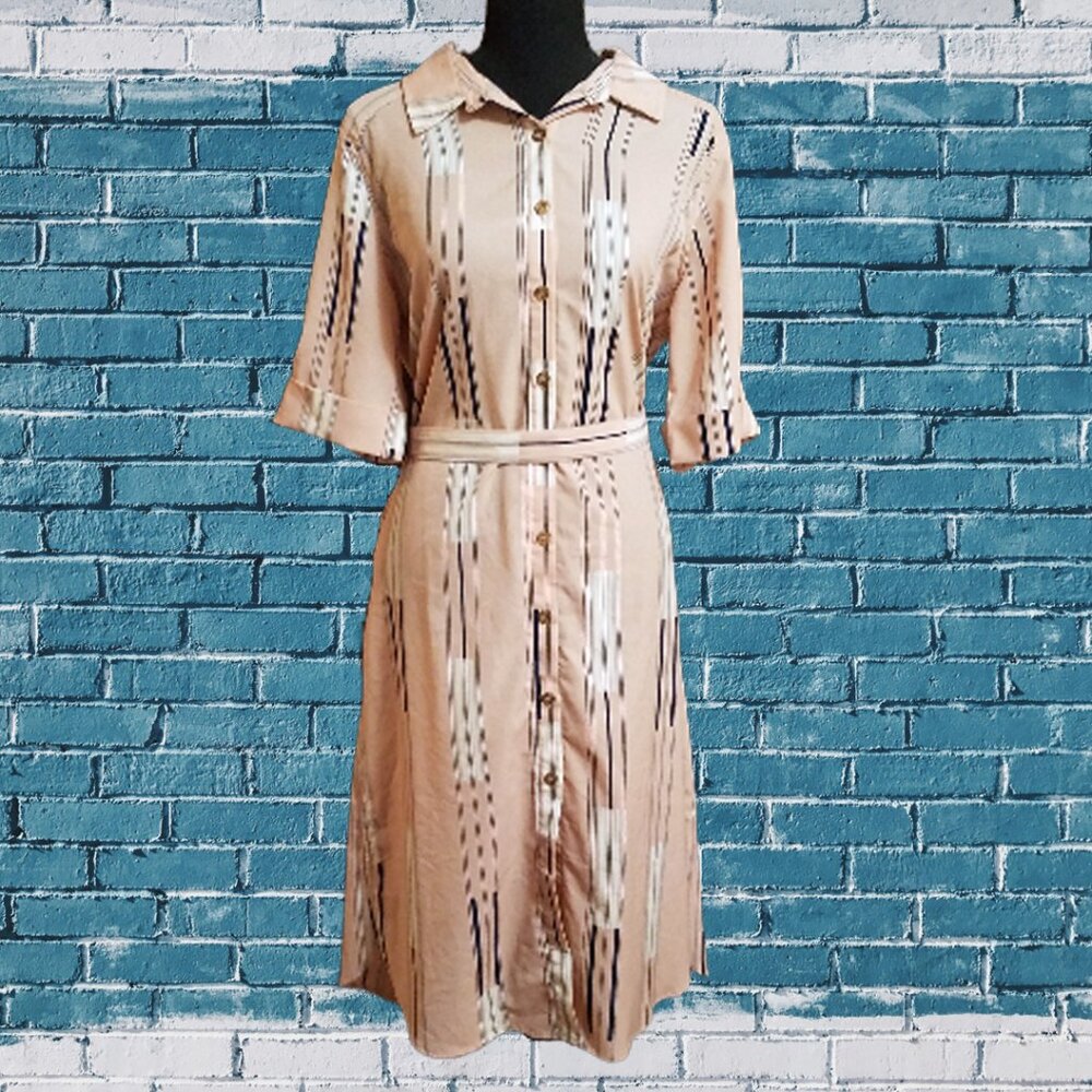 ⭐️3for$20 Pink Button Up Belted Pocket Dress L